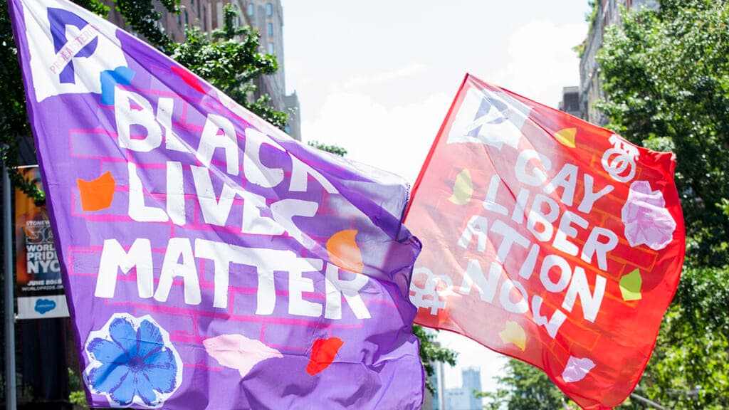 Black Lives Matter and Gay Liberation flags