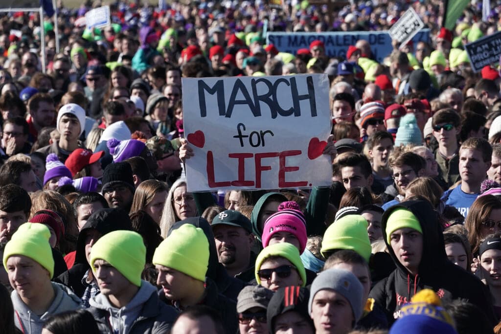 Anti-abortion activists gather at the National Mall