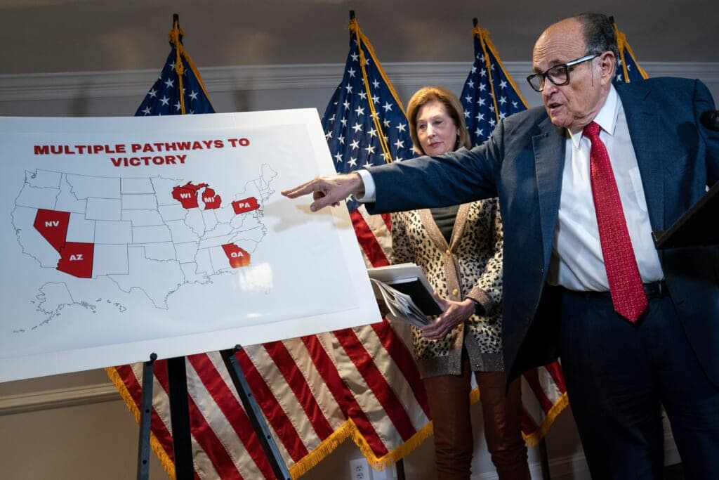Rudy Giuliani And Trump Legal Advisor Hold Press Conference At RNC HQ