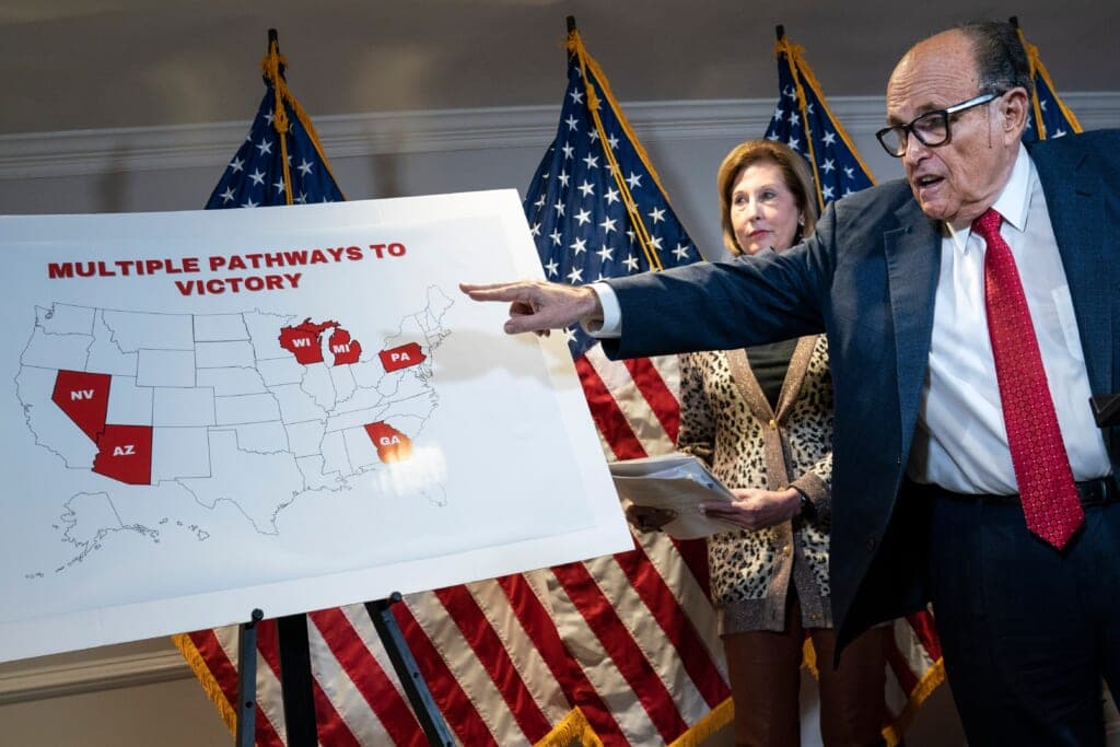 Rudy Giuliani And Trump Legal Advisor Hold Press Conference At RNC HQ