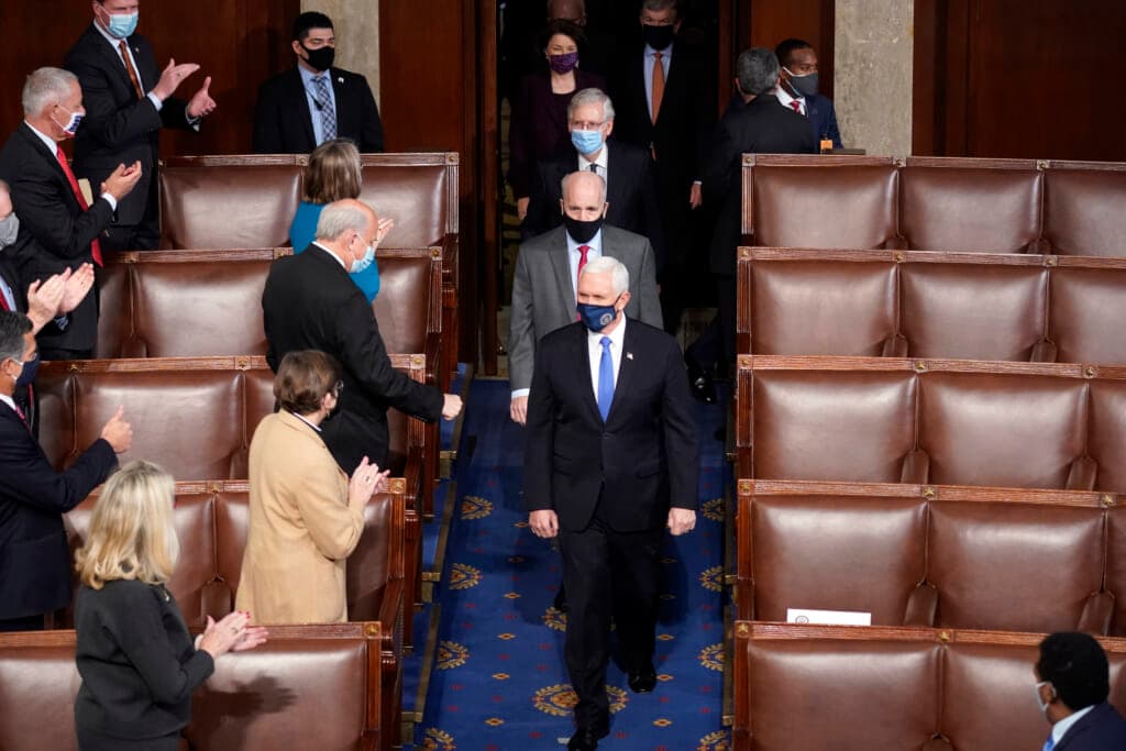 Former Vice President Mike Pence and members of the Senate