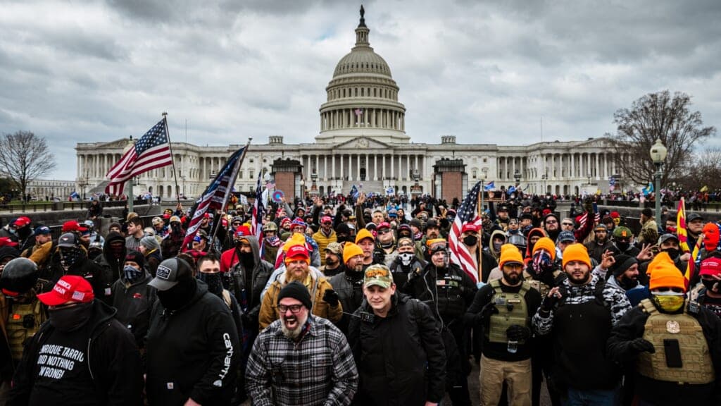 Pro-Trump protesters gather in front of the Capitol Building on January 6, 2021