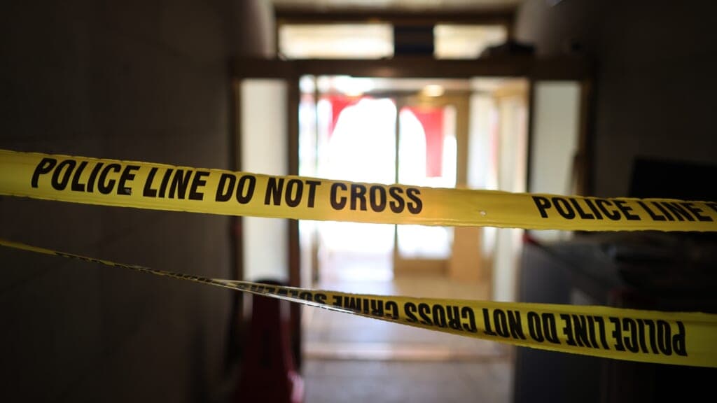 Police tape blocks the crime scene at the Capitol
