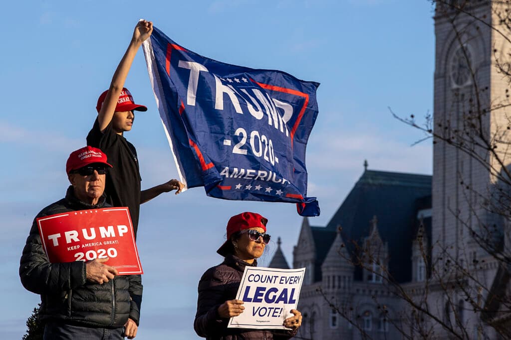 People gather in support of President Donald Trump and in protest the outcome of the 2020 presidential election
