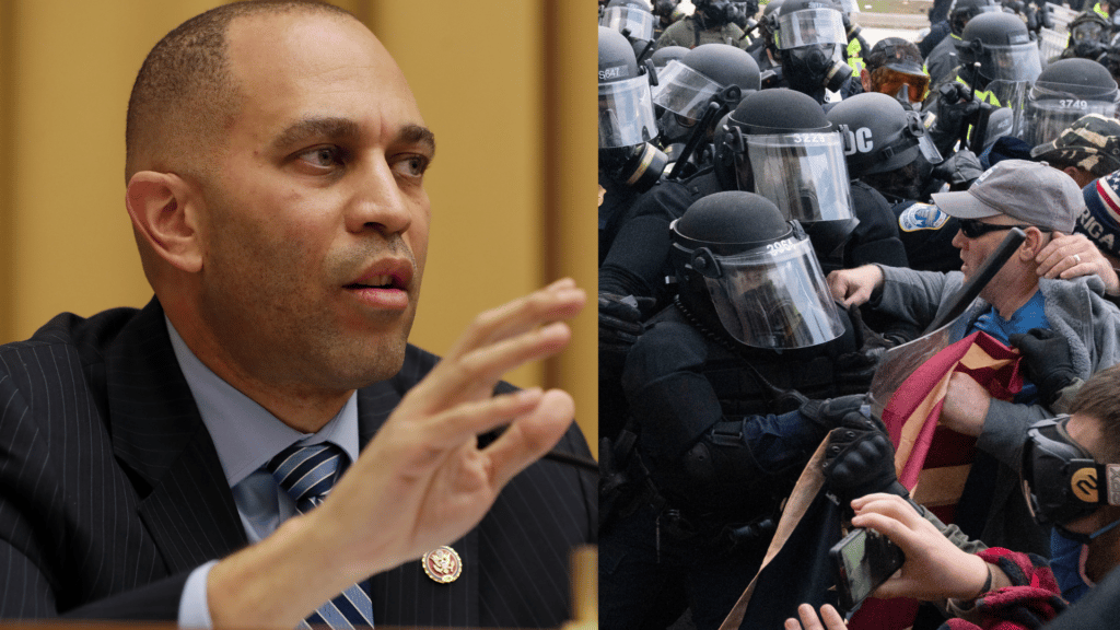 Rep. Hakeem Jeffries and police at the Capitol riots on January 6, 2021