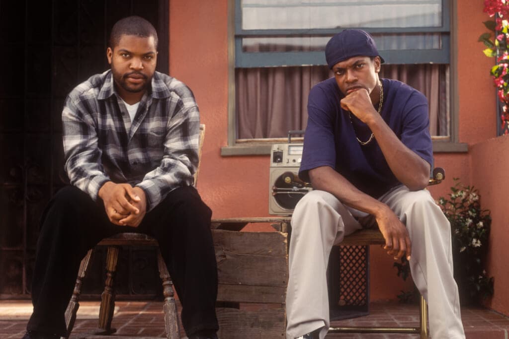 Actor and rapper Ice Cube and comedian Chris Tucker in "Friday"