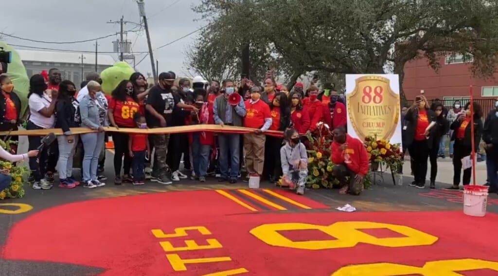 A blocks-long mural dedicated to police abuse victim George Floyd