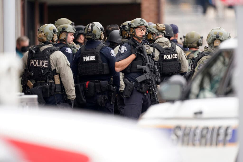 Police outside a King Soopers grocery store where a shooting took place