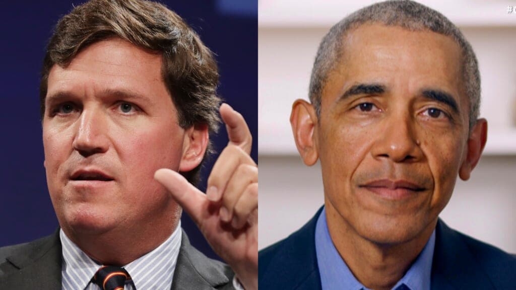 TV personality Tucker Carlson and former President Barack Obama
