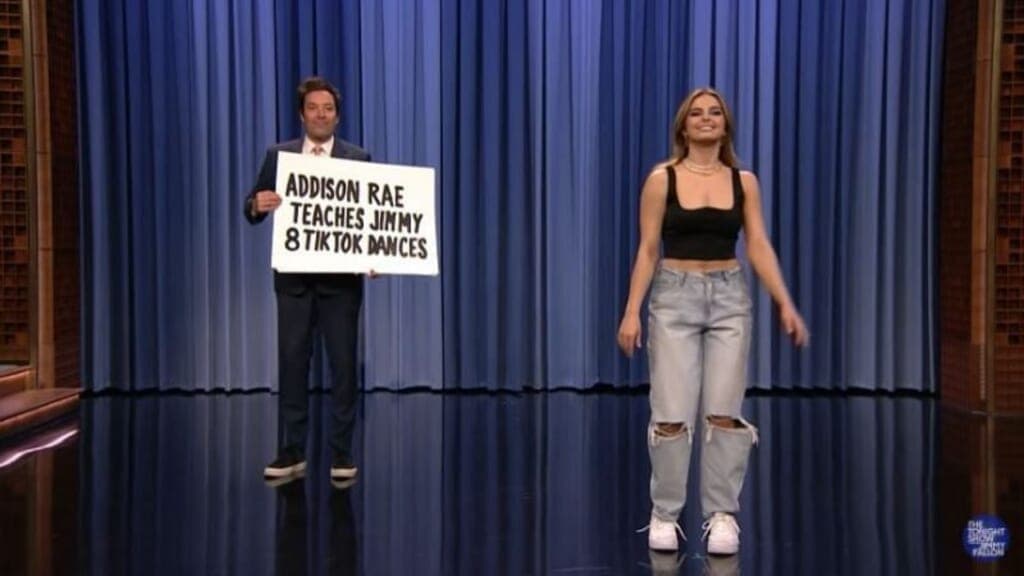 Host Jimmy Fallon and TikTok star Addison Rae