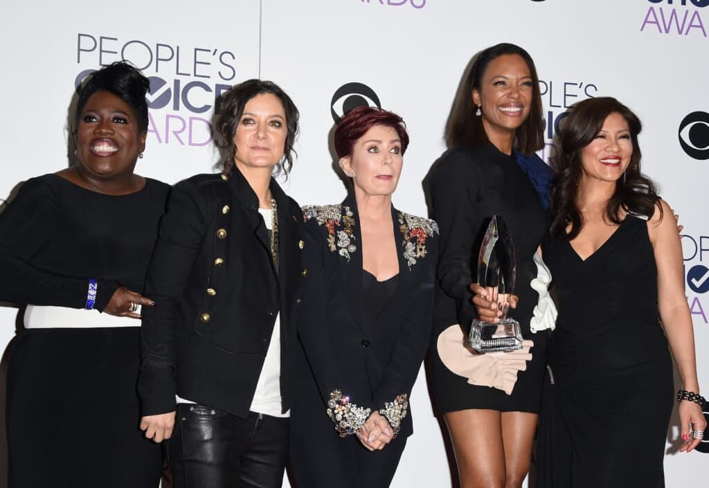 TV personalities Sheryl Underwood, Sara Gilbert, Sharon Osbourne, Aisha Tyler and Julie Chen of "The Talk"