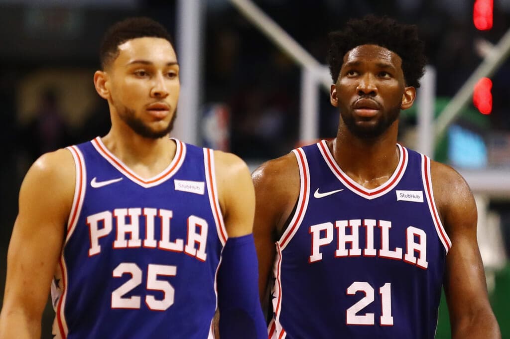 Ben Simmons and Joel Embiid of the Philadelphia 76ers