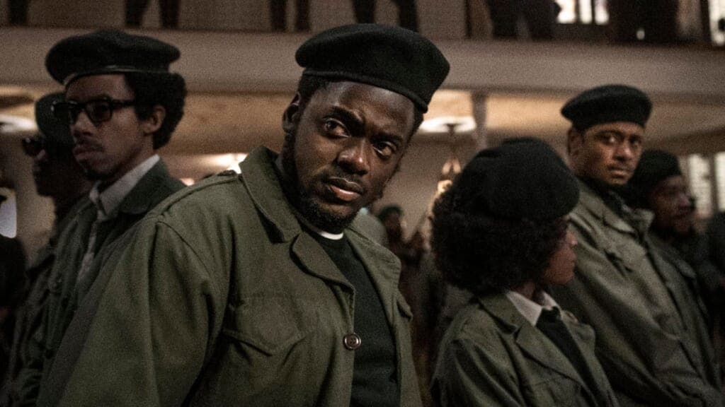 Actors Darrel Britt-Gibson, Daniel Kaluuya and Lakeith Stanfield in "Judas and the Black Messiah"