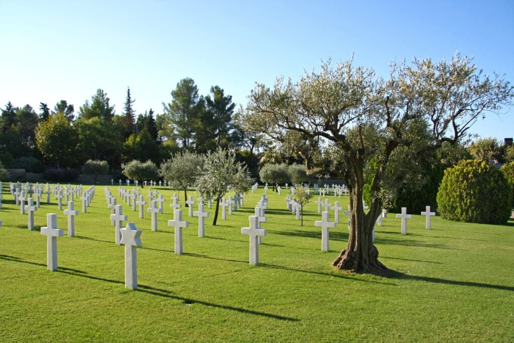 Grave markers in a field
