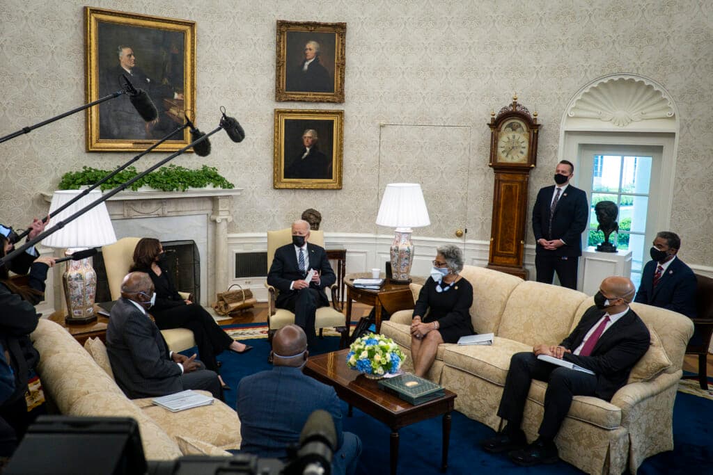 President Joe Biden and Vice President Kamala Harris meet with members of the Congressional Black Caucus