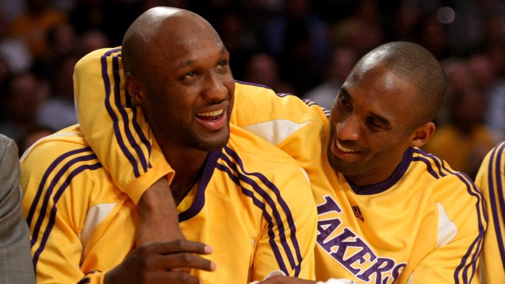 Los Angeles Lakers players Lamar Odom and Kobe Bryant