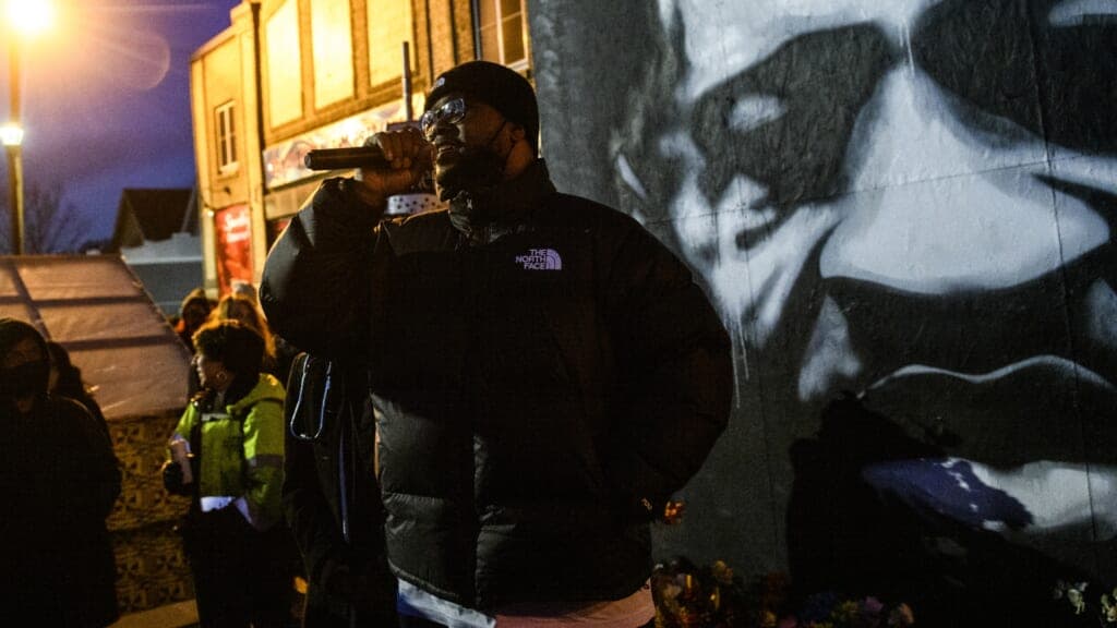Terrence Floyd, brother of George Floyd, holding a microphone