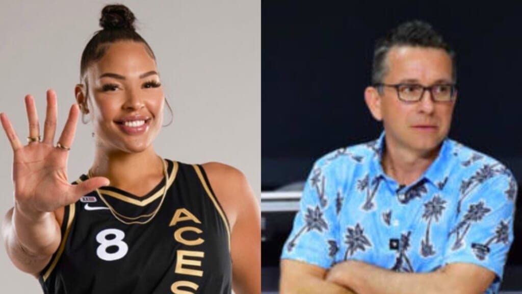 Las Vegas Aces post player Liz Cambage and Connecticut Sun Head Coach and General Manager Curt Miller