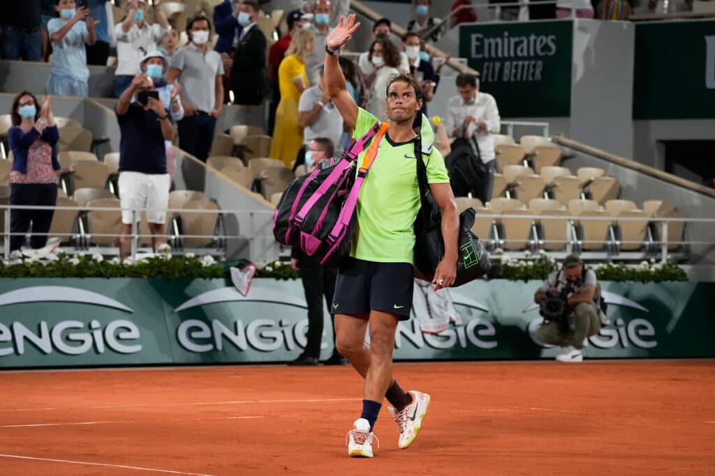 Tennis player Rafael Nadal of Spain waves to the crowd
