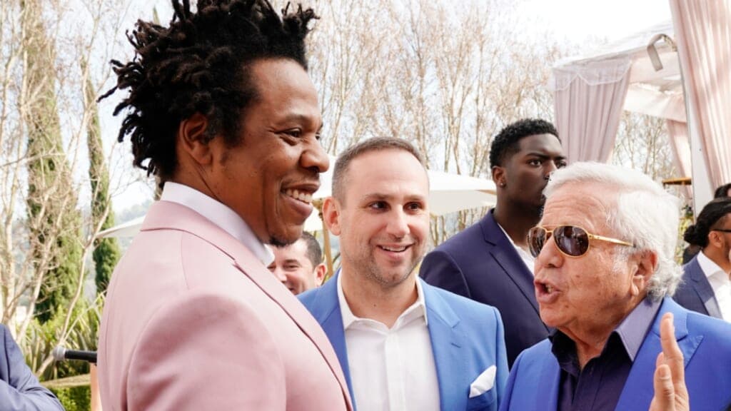Rapper-mogul Jay-Z, Philadelphia 76ers owner Michael Rubin and New England Patriots owner Robert Kraft