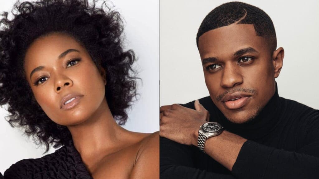 Actors Gabrielle Union and Jeremy Pope, both wearing black