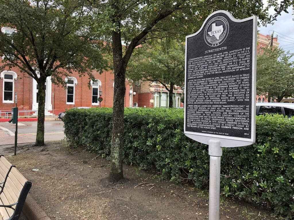 Historical marker for Juneteenth in Galveston, Texas