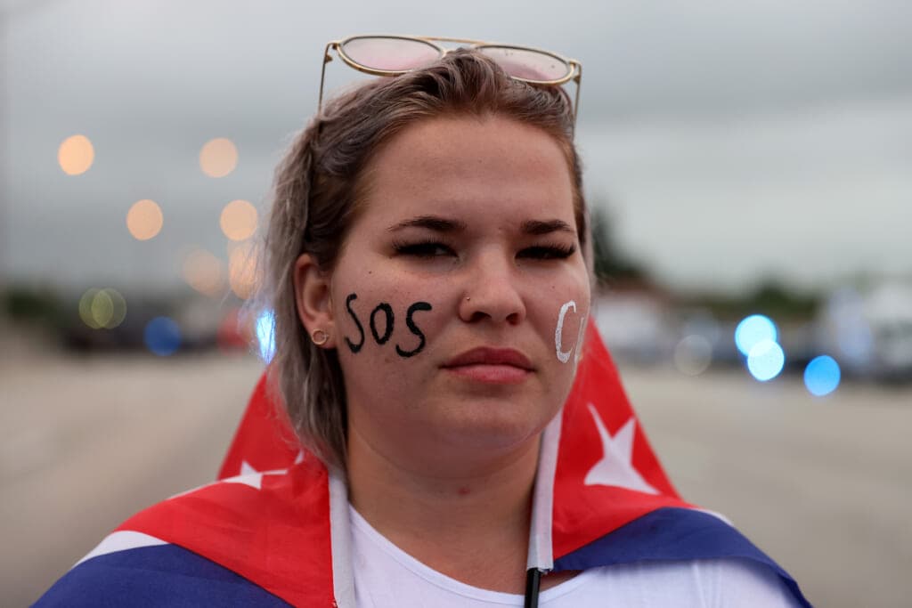 Anabel Alcaz joins with other protesters
