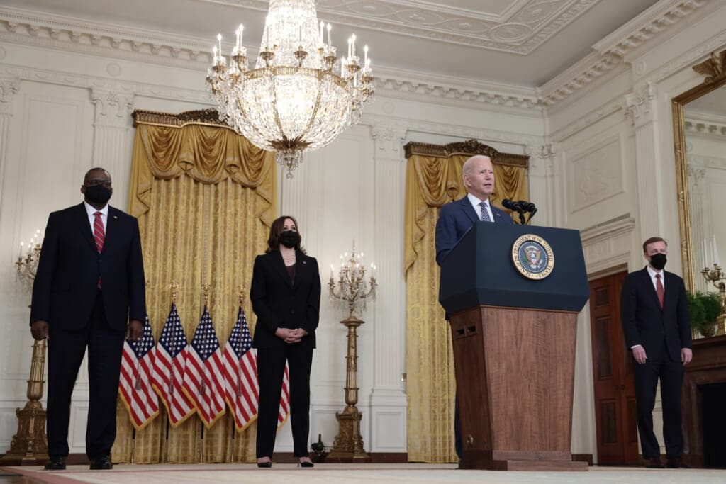 Defense Secretary Lloyd Austin, Vice President Kamala Harris, President Joe Biden and Security Advisor Jake Sullivan