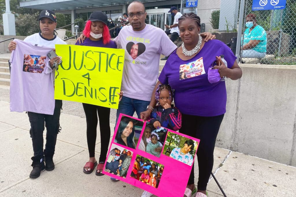 Denise Williams' family, including her 3-year-old daughter Aviana, protesting her death