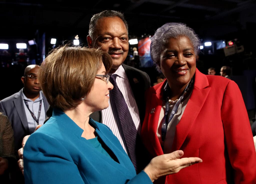 Jesse Jackson, center, and CNN commentator Donna Brazile, right