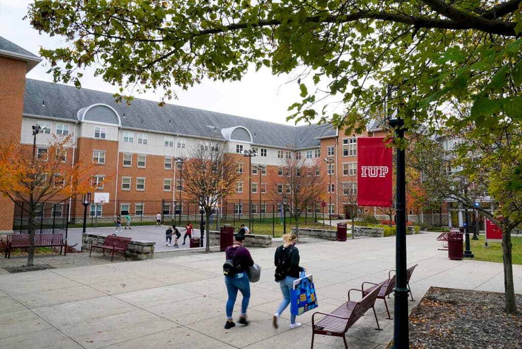 Students walk on the campus of Indiana University of Pennsylvania
