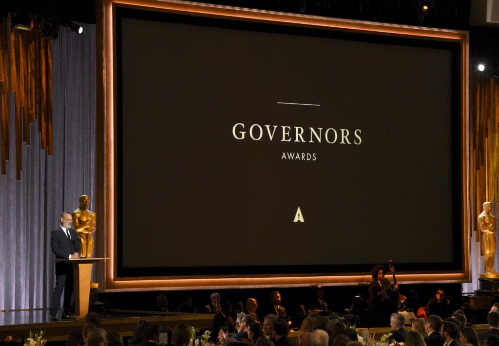 Actor Tom Hanks speaks at the Governors Awards in 2019