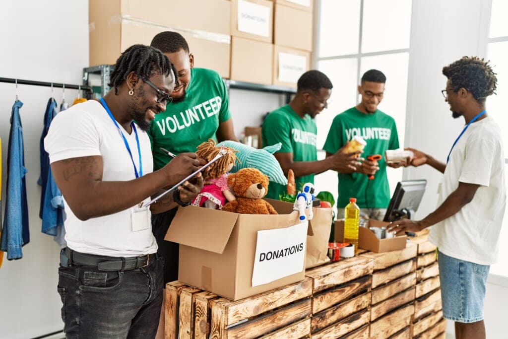 Volunteer workers helping out