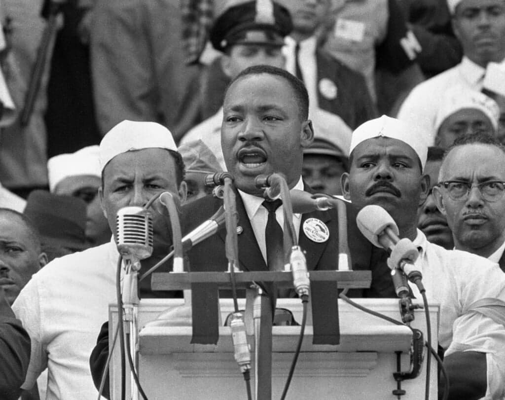 Dr. Martin Luther King Jr. addresses marchers during his “I Have a Dream” speech
