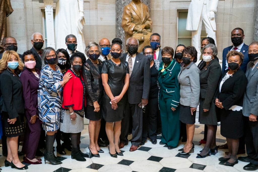 Representative Shontel Brown (D-OH) with Rep. James Clyburn (D-SC) and the Congressional Black Caucus