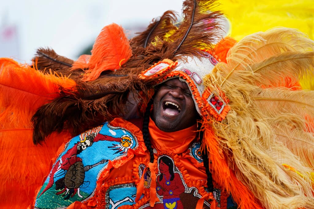 Big Chief Cantrell Watson, of the New Orleans Mardi Gras Indian tribe Wild Mohicans
