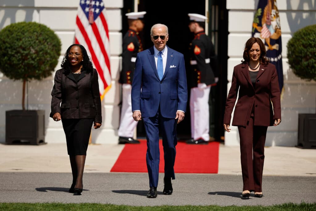 Supreme Court Judge Ketanji Brown Jackson, President Joe Biden and Vice President Kamala Harris