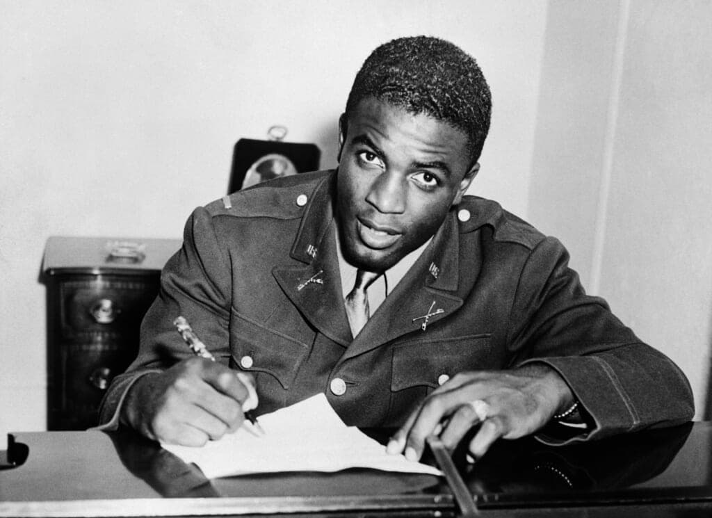 Baseball player Jackie Robinson in military uniform