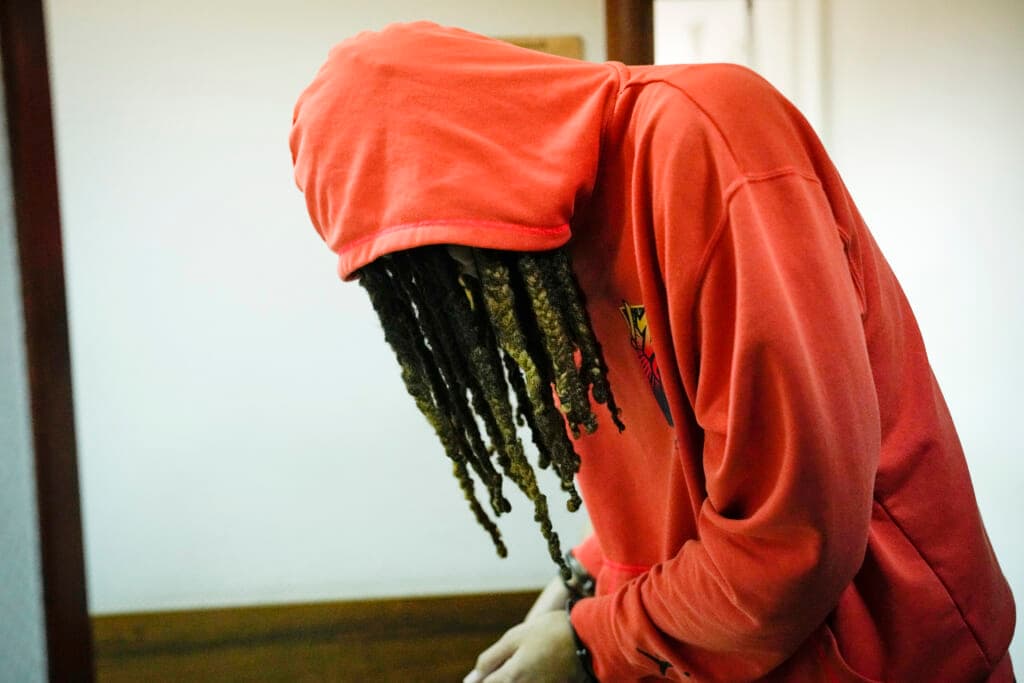 WNBA star and two-time Olympic gold medalist Brittney Griner leaves a courtroom after a hearing