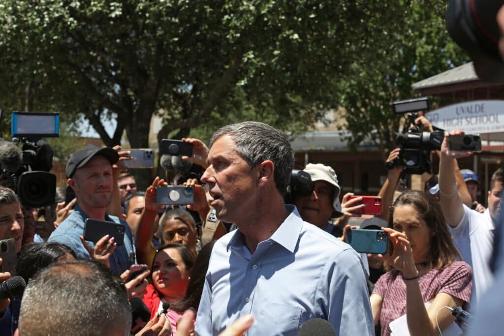 Democratic gubernatorial candidate Beto O’Rourke speaks to the press