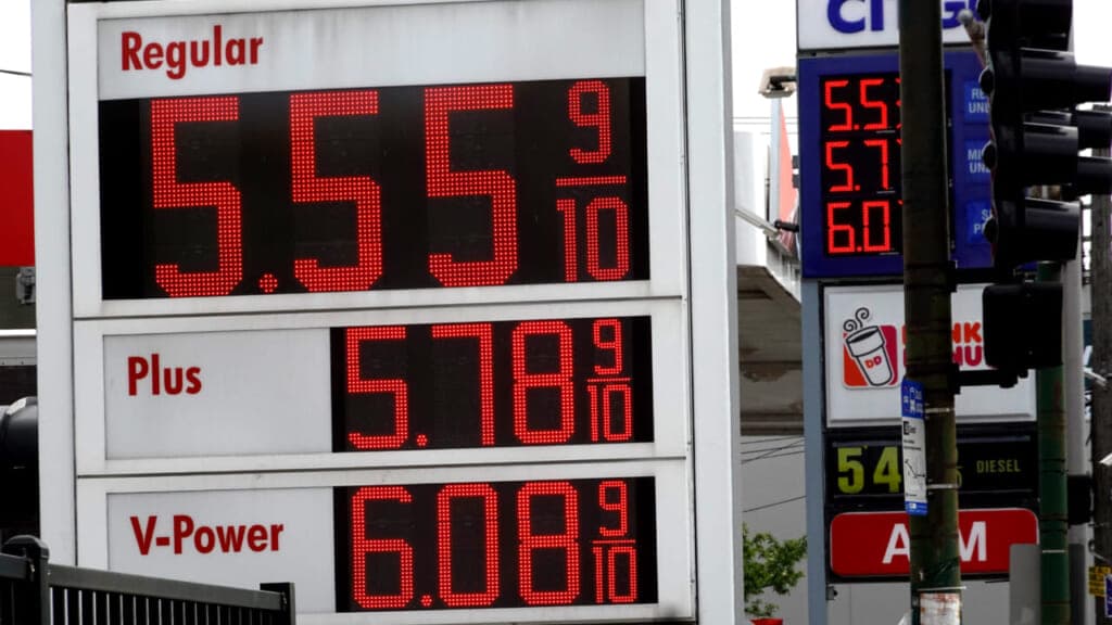 Signs displaying gas prices