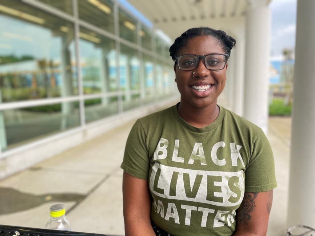 Tia Freeman of Nashville, Tennessee, wearing a "Black Lives Matter" shirt