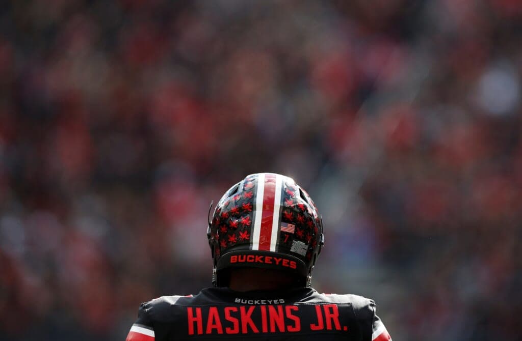 Dwayne Haskins on the sideline during a game