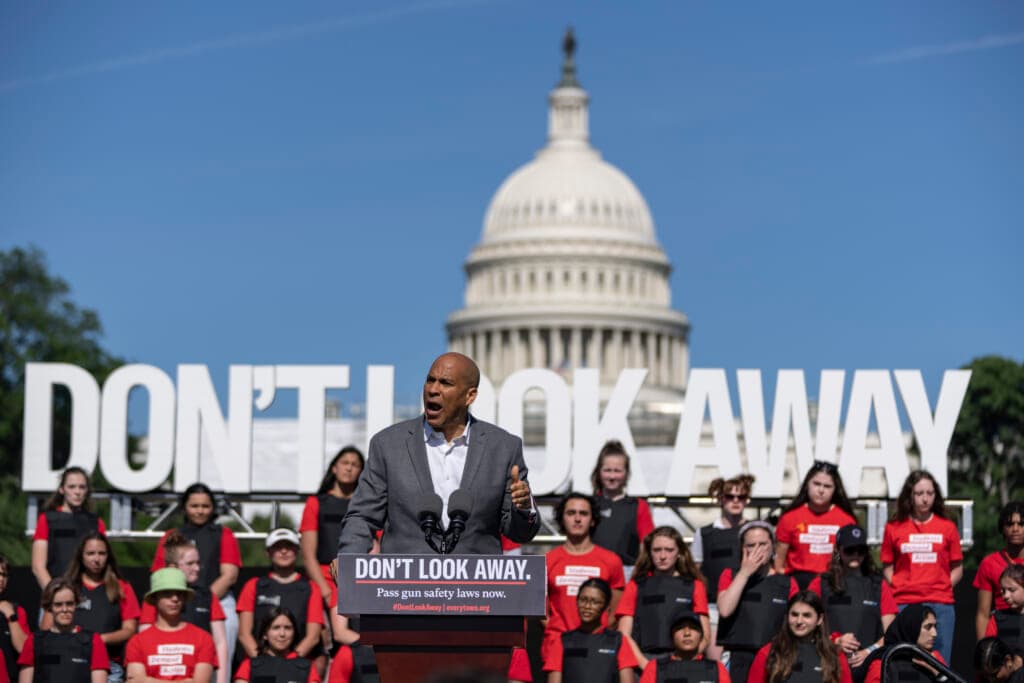 Sen. Cory Booker (D-NJ) speaks during a rally against gun violence