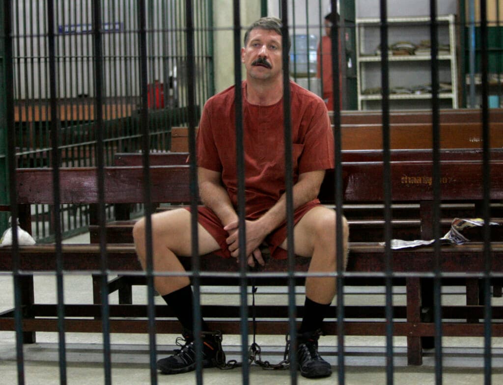 Viktor Bout sits while waiting for his verdict in Thailand
