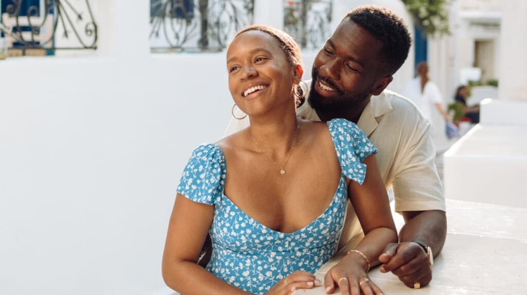 Actor Jean Elie, right, and fiancee Randal Bailey