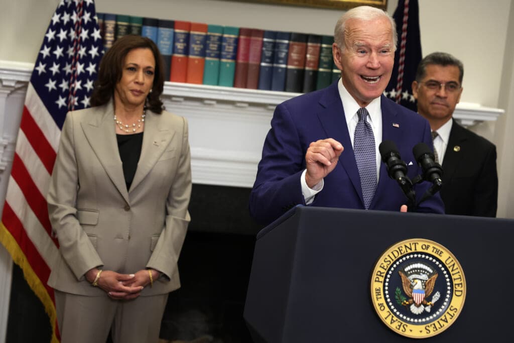 Vice President Kamala Harris, President Joe Biden and Secretary of Health and Human Services Xavier Becerra