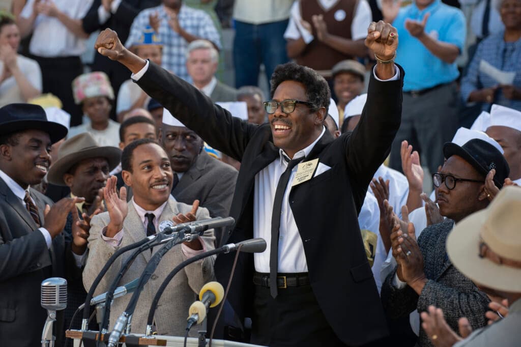 Actor Colman Domingo portrays Bayard Rustin in "Rustin”