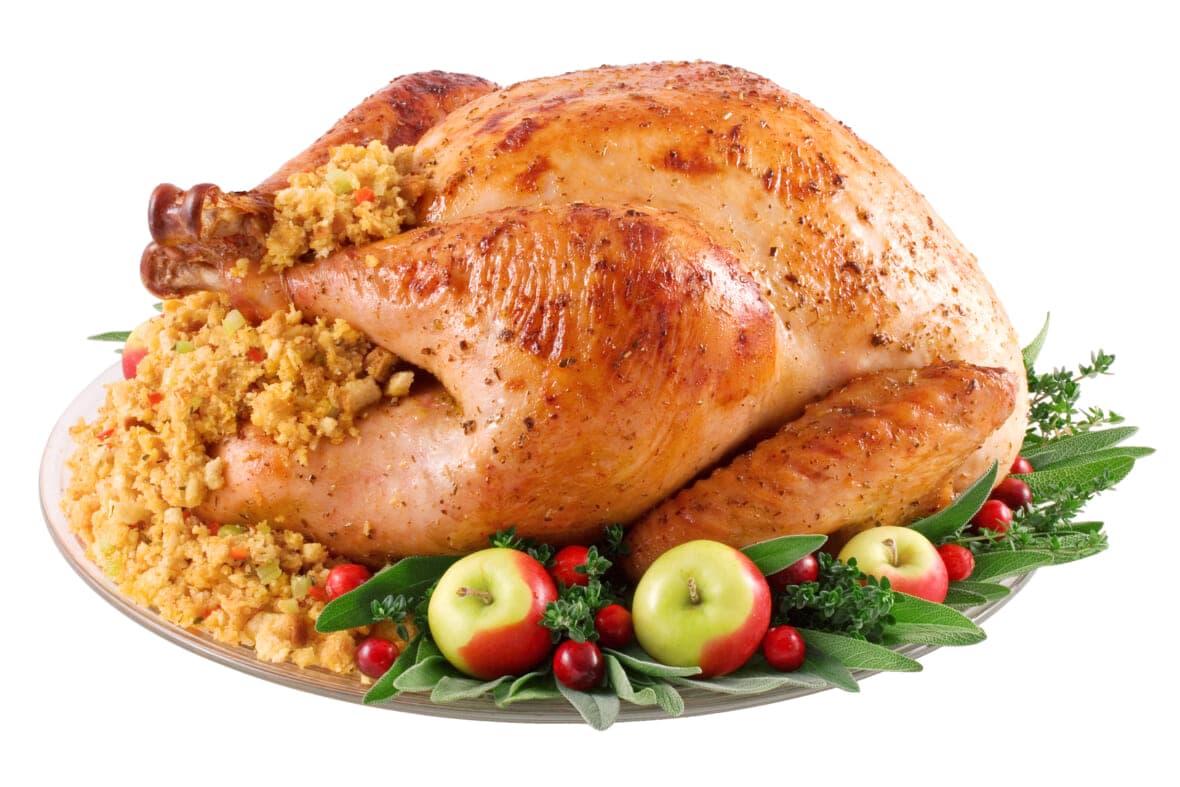 A cooked turkey with stuffing