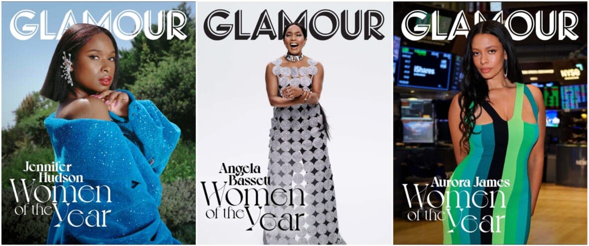Jennifer Hudson, Angela Bassett and Aurora James on the cover of Glamour magazine